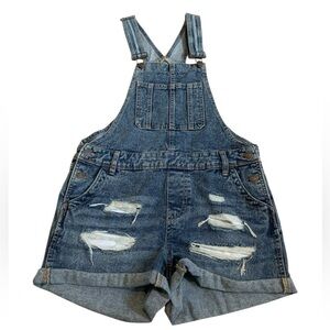 Bluenotes Distressed Denim Short Overalls M/M Medium Blue Jean Shortalls